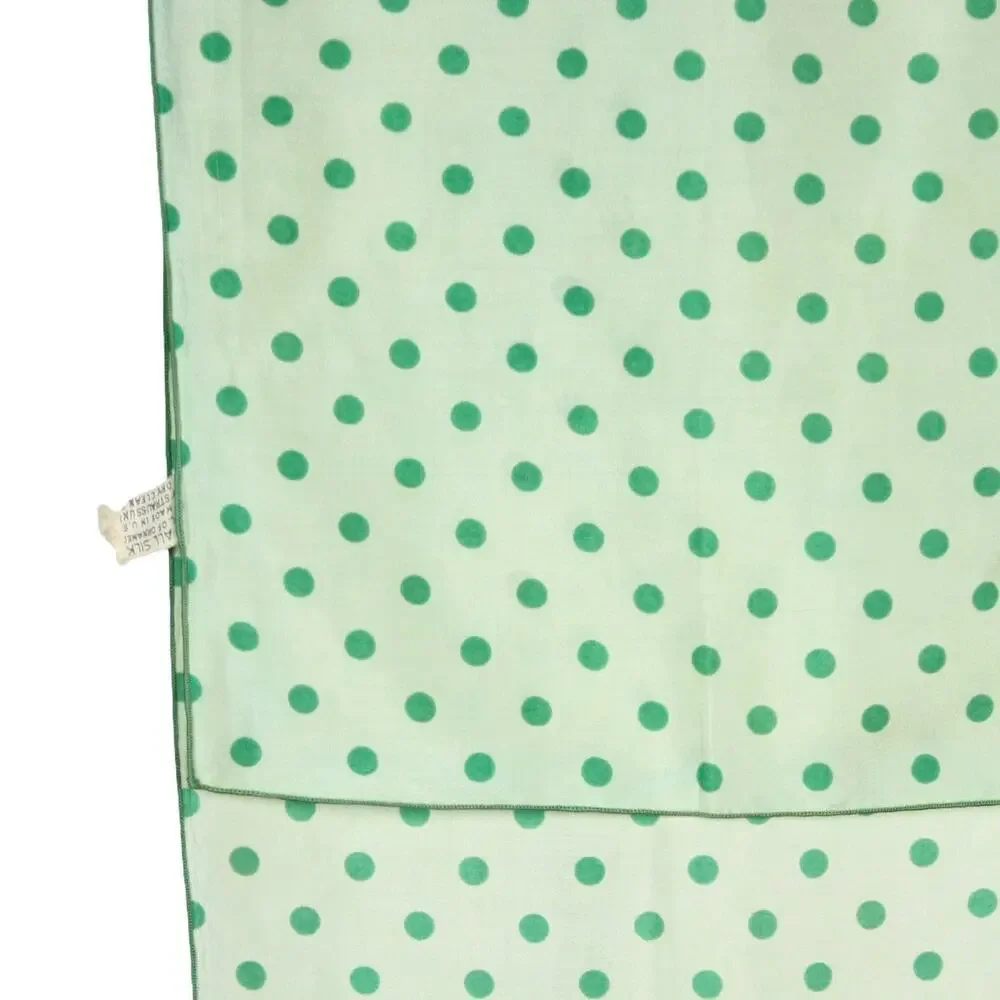 Vintage Ray Strauss Silk Polka Dot Scarf Green White Long 10.5x42 Mod - Hey Viv